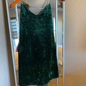 Crushed velvet emerald green mini dress
